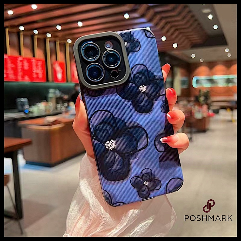 NWT Silicone Protective Phone Case Blue/Black Flower Pattern iPhone 13 ProMax